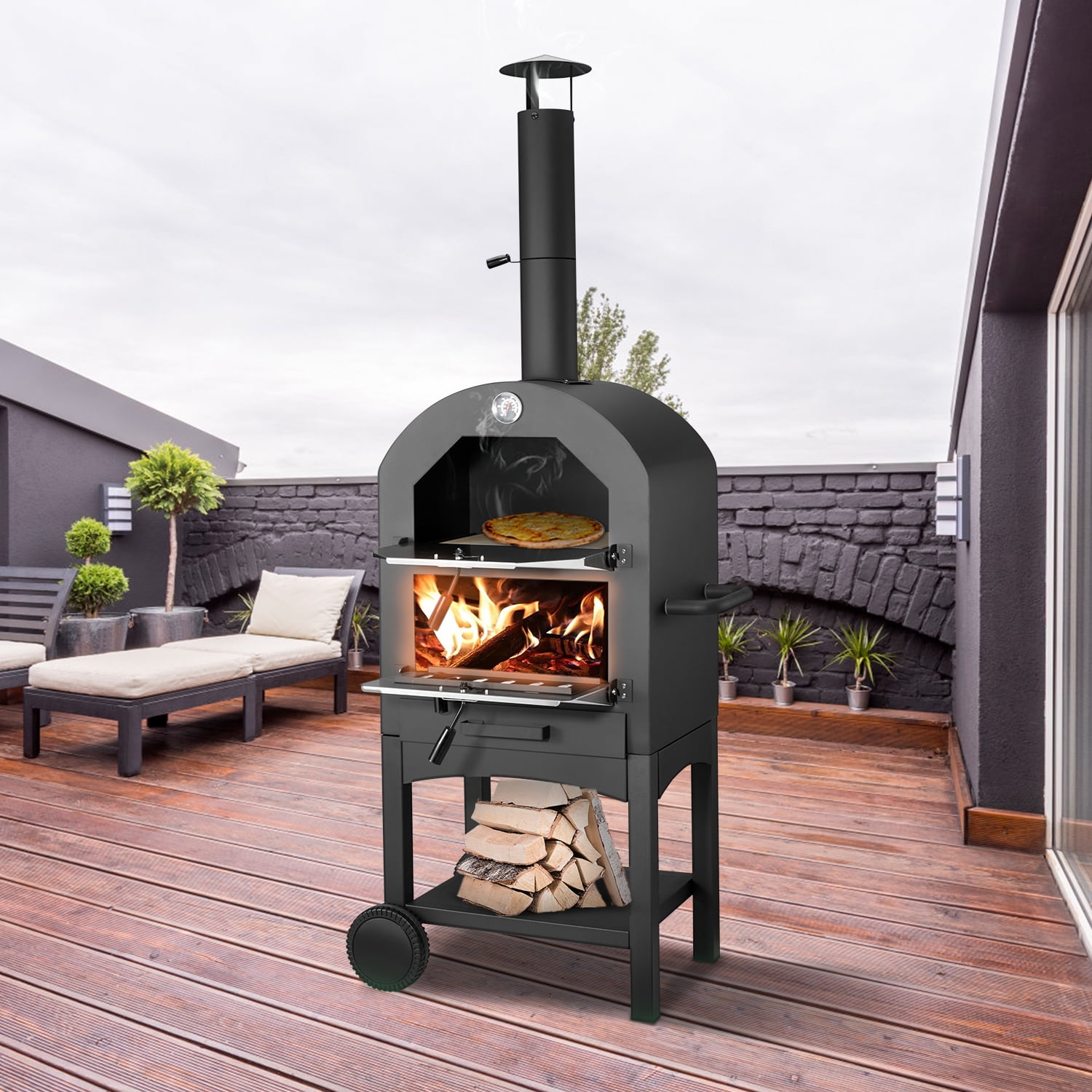 Danrelax Outdoor Pizza Oven Wood Fire With Waterproof Cover Walmart Com