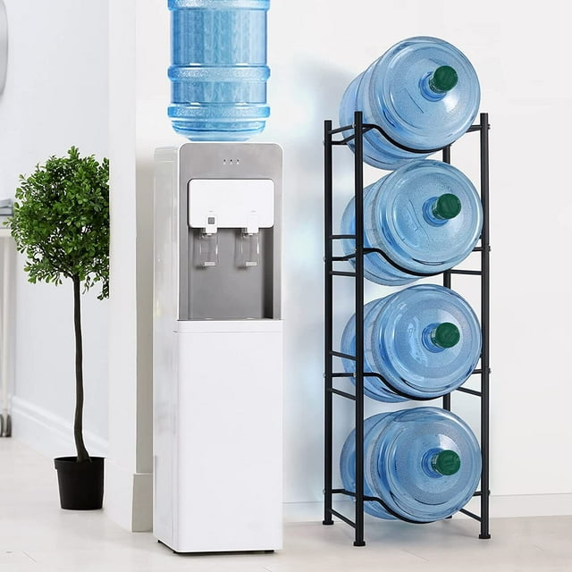 Estante de Almacenamiento con Soporte para Refrigerador de Agua de 4 Niveles para Dispensador de 5 Galones Que Ahorra Espacio, Negro