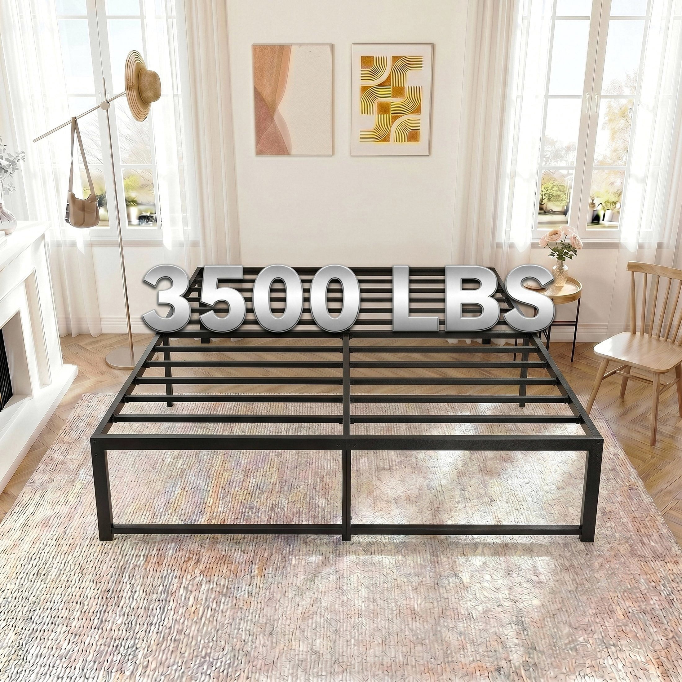 Sifurni King Size Heavy Duty Metal Platform Bed Frame, 14 Inches Under-Bed Space, No Box Spring Needed, Black