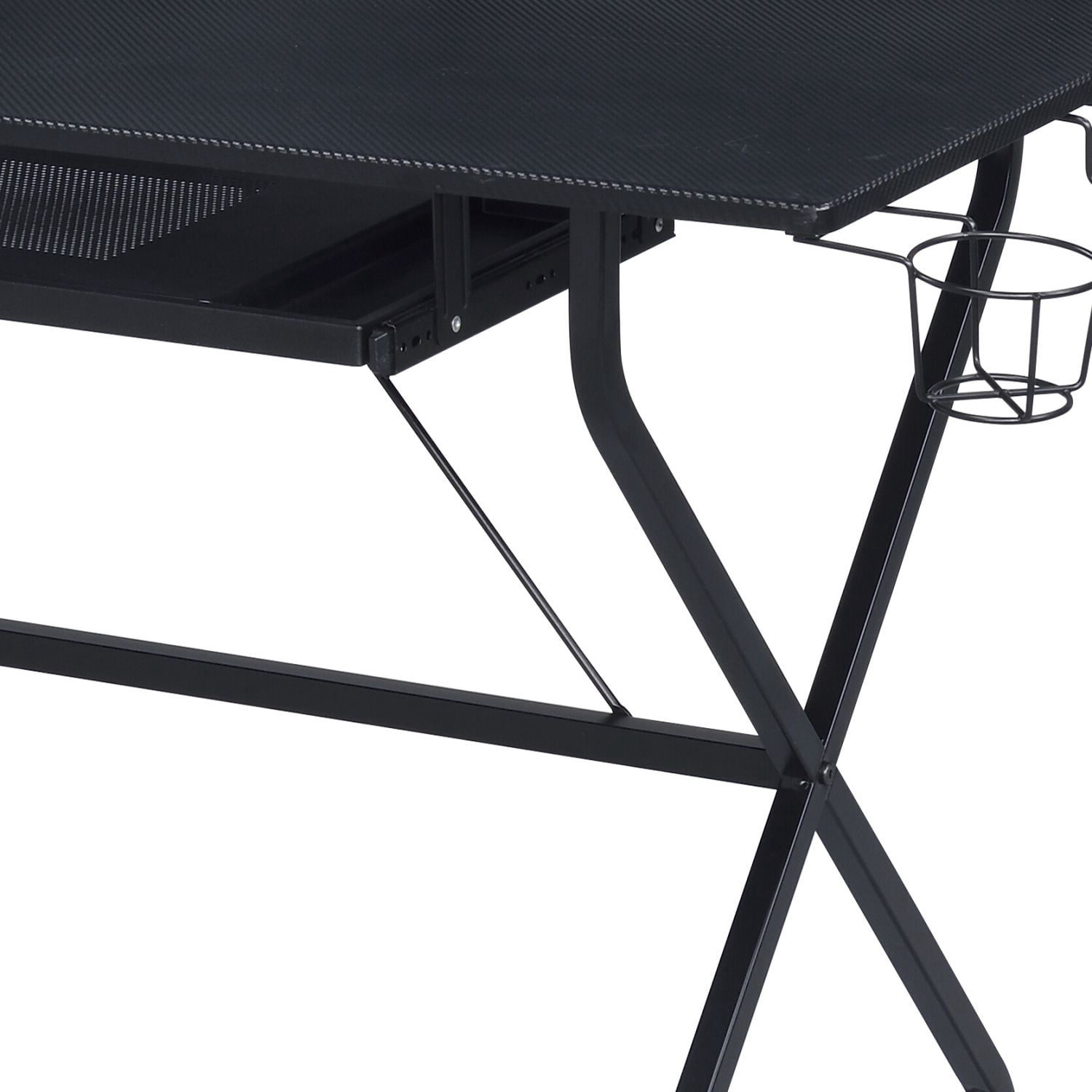 Computer Desk with Keyboard Tray, Wooden Top and Metal Frame, 47.5 in Writing Desk with Shelves, Headset Hooks and Game Rack for Gaming and Office Work