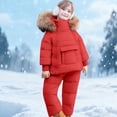 thumbnail image 2 of KAUOD Kids Puffer Snowsuits 2 Piece Front Pockets Ski Jackets Bib Pants Set Toddler Faux-F𝐮r Hood down Coats Snowpants Outfits, 2 of 8