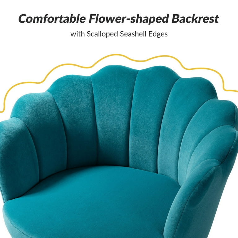Seashell Upholstery Barrel Chairs Set of 2 Velvet Lounge Armchairs Gold Legs Home Living Room Bedroom