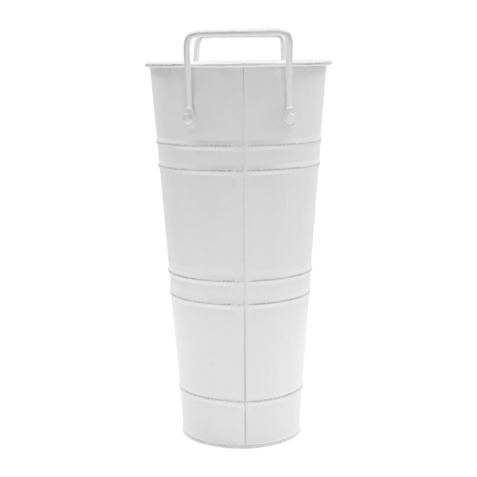 ChicHomey 12 Pcs 9Inch  White Galvanized Metal Flower Buckets,with Handles Stackable Cylindrical Flower Storage Pots for Flowers, Plants & Umbrella Storage​