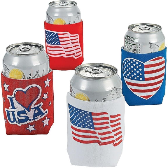 Patriotic Can Covers - Party Supplies - 12 Pieces