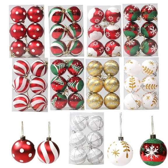 Bobasndm 6Pcs 6cm Christmas Tree Ball Matte Boxed Unbreakable Electroplating Glitter Festival Prop Plastic Colored Drawing Xmas Party Decor Ball Pendant for Festival
