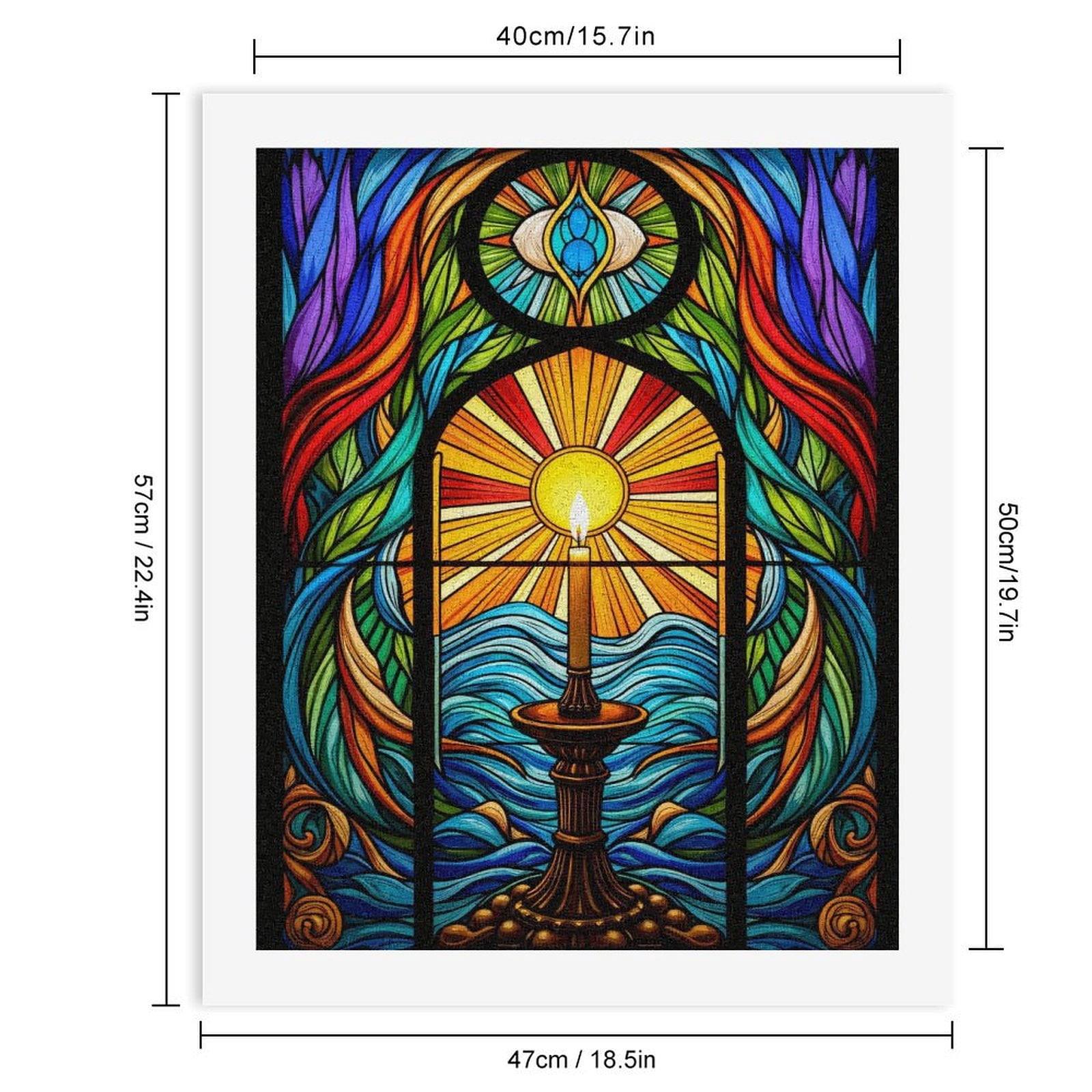 Paint By Numbers Kit for Adults Beginner - DIY Stained Glass Candle Ocean Sunset Canvas Painting Kits for Adults, Frameless Paint By Number for Adults for Home Wall Decor 16x20 Inch