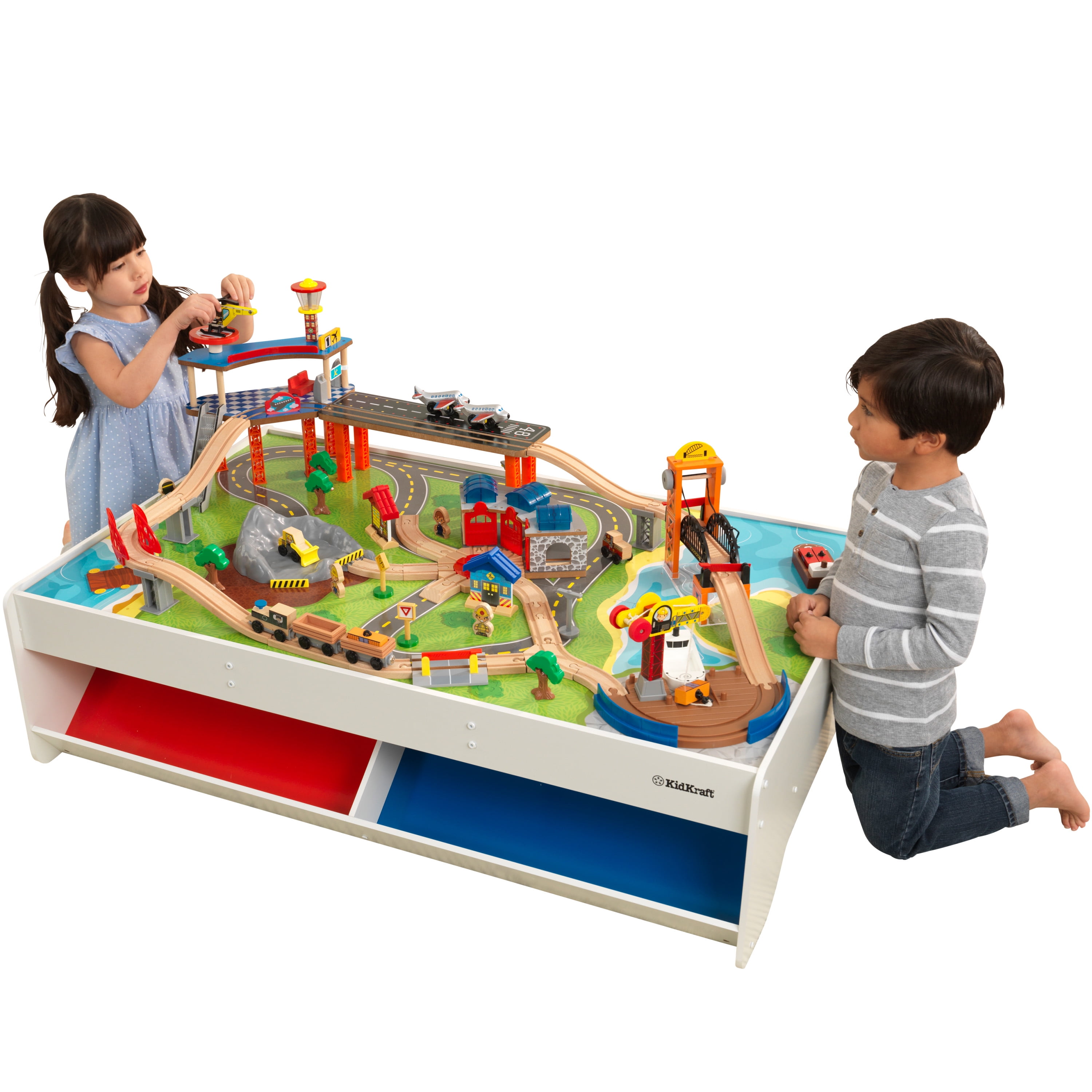 KidKraft Railway Express Wooden Train Set & Table with 79 Pieces and Two Storage Bins - Walmart.com
