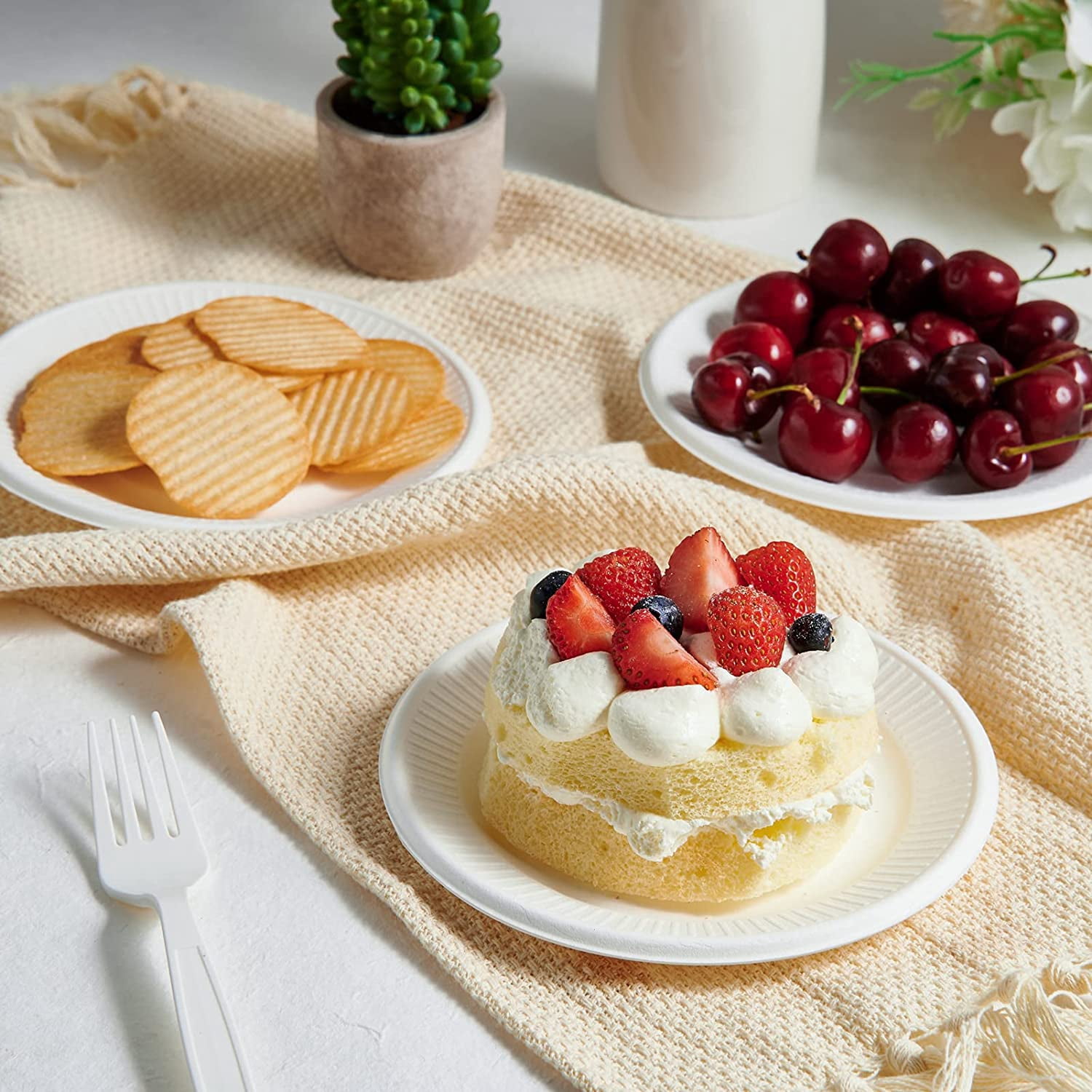 100% Compostable Small Paper Plates, 300 Pack 6 Inch Disposable Paper Plates, Uncoated Biodegradable, Made of Sugar Cane Fibers, Perfect for Sandwich, Cake, and Snack