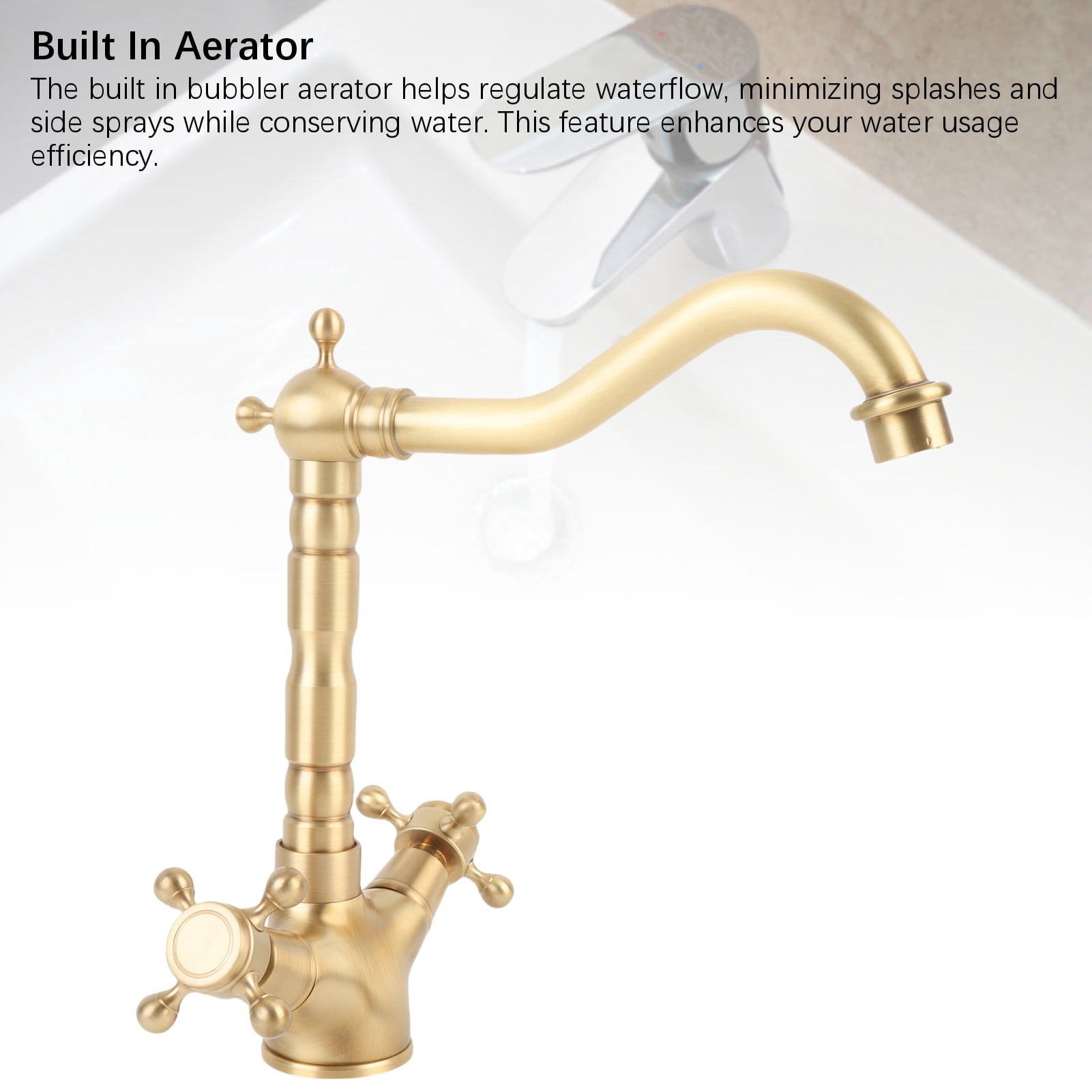 YAHHU Basin Faucet Short Brass Double Handle Cold Hot Water Swivel Sink Faucet for Kitchen Bathroom European Antique Style (9.4 inches / 24 cm)