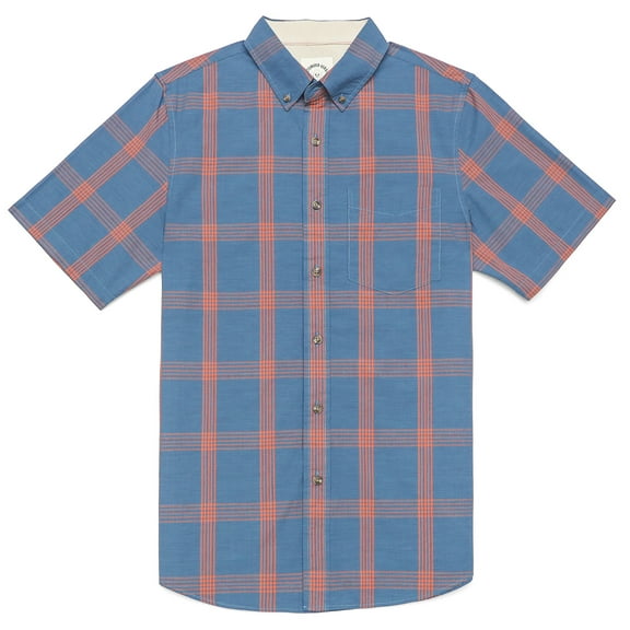 Dubinik Mens Short Sleeve Button Down Shirts 100% Cotton Plaid Men's Casual Button-Down Shirts with Pocket