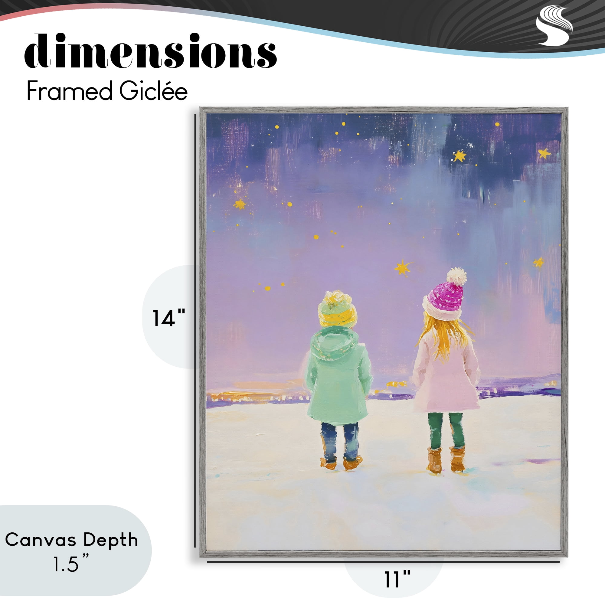 Stupell Industries Children Watching Starry Winter Sky Gray Framed Giclee Art, design by The Prints Vibe