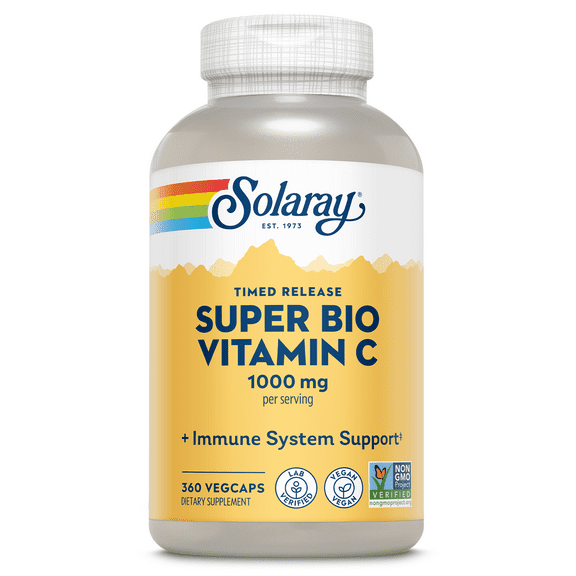 Solaray Super Bio C Buffered Vitamin C w/ Bioflavonoids | Timed-Release Formula for All-Day Immune Support | Gentle Digestion | 1000mg | 360 Ct.