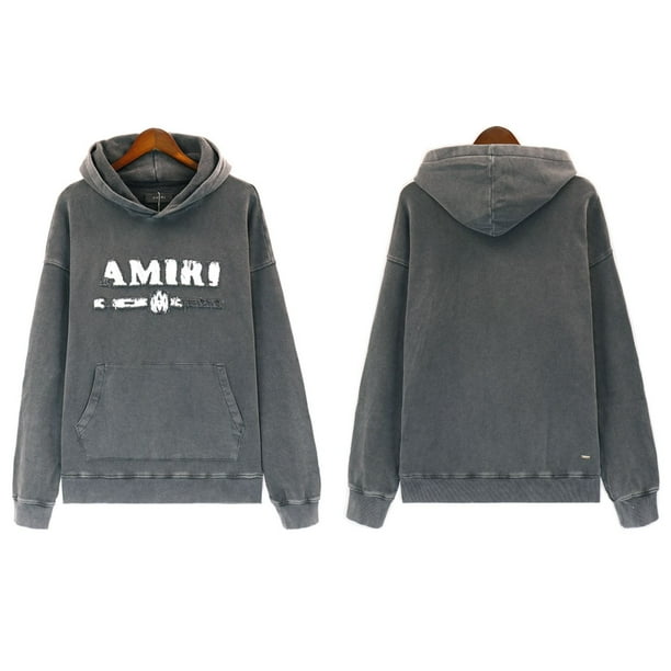 23SS nuevo AMIRI lavado desgastado calle alta bordado sudadera con capucha pantalones de felpa y traje de pantalón de chándalTop gris lavado