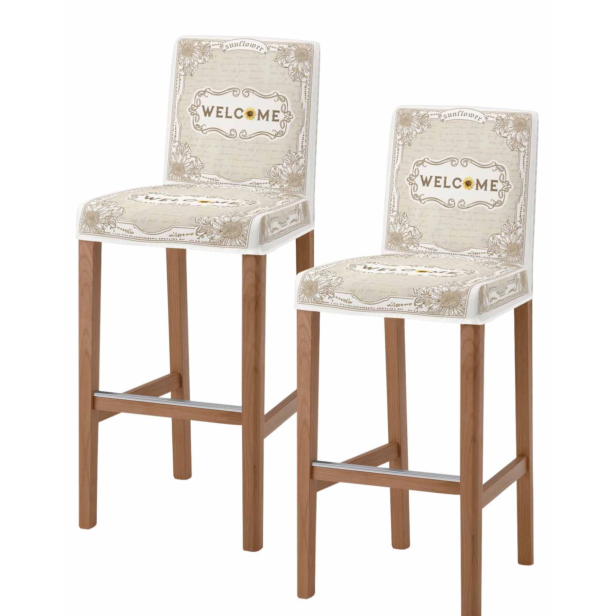 Vintage Sunflower Bar Stool Covers Set of 2 Welcome Retro Art Floral Stretch Washable Bar Chair Covers with Backs Removable Pub Counter Height Chair Cover for Kitchen Dining Room Cafe