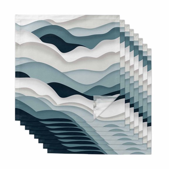 Blue Grey Ombre Cloth Napkins, Modern Geometric Moire Abstract Art Washable and Reusable Dinner Napkins Set of 8, Table Napkin for Kitchen Party Birthday Wedding Hotel Housewarming 20"x20"