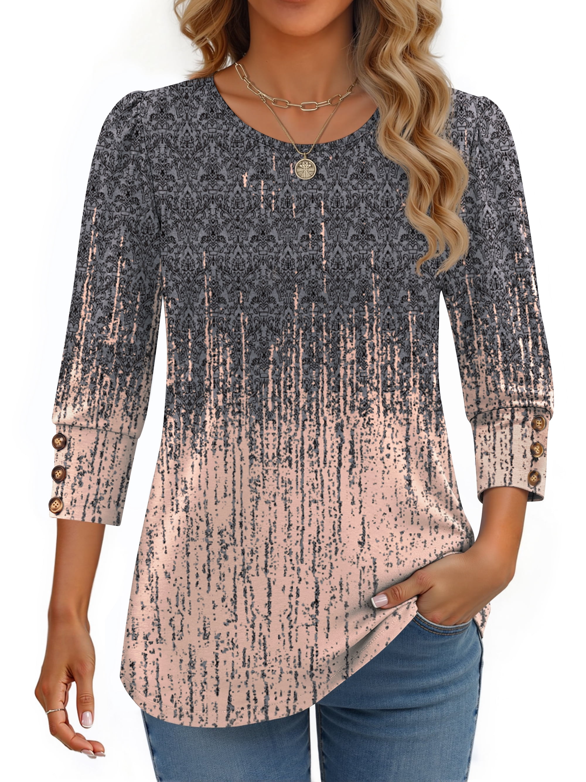 Fantaslook Womens Tops 3/4 Sleeve with Buttons Dressy Casual Blouses Summer Shirts Beach Vacation Trendy Clothes