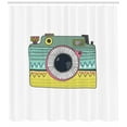 thumbnail image 3 of Retro Shower Curtain, Nostalgic Photo Camera with Tribal Ornaments Doodle Sketch on Plain Backdrop, Fabric Bathroom Set with Hooks, 69W X 84L Inches Extra Long, Multicolor, by Ambesonne, 3 of 3