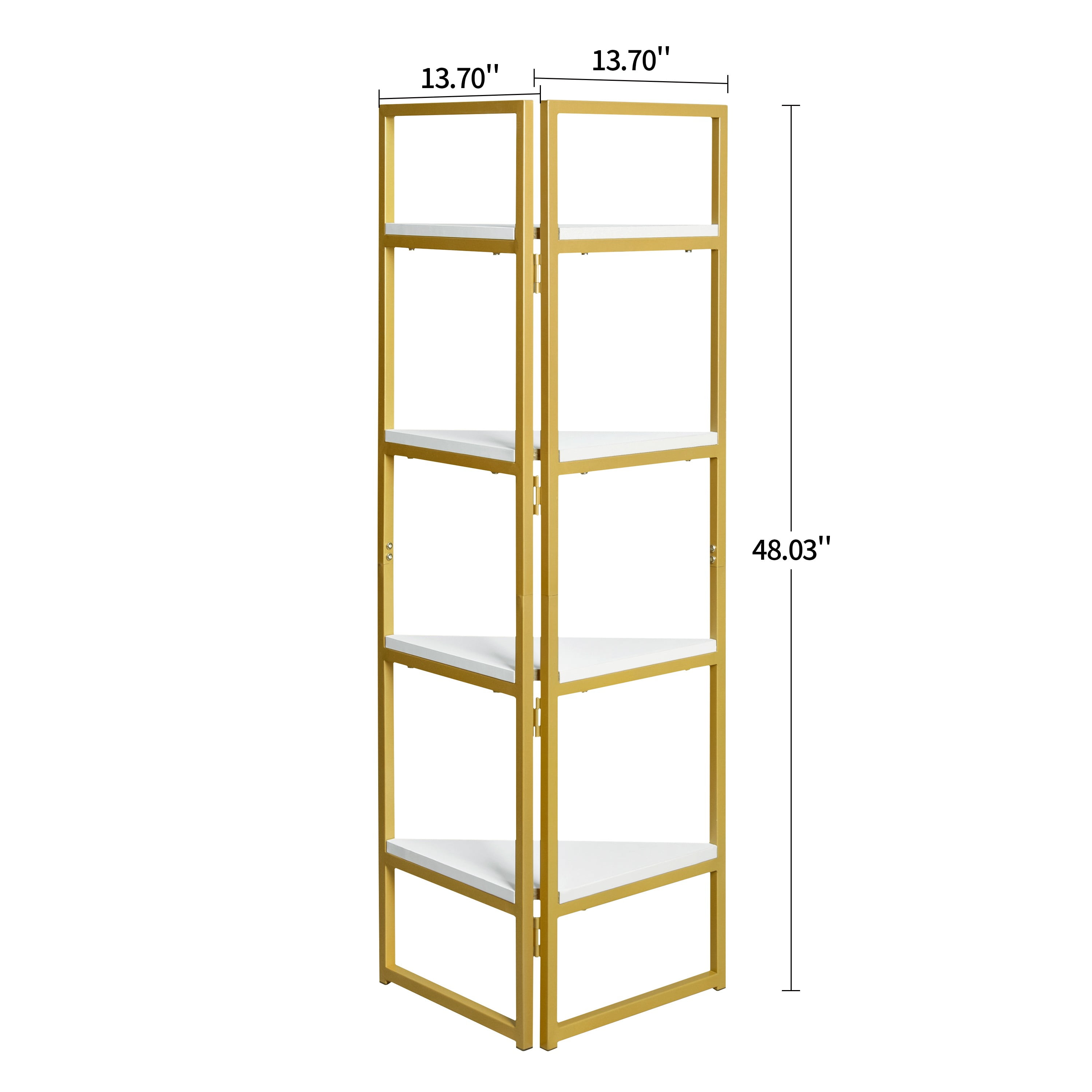Finihen Corner Shelf Stand, 4-Tier Wall Corner Bookshelf with Metal Frame, Plant Corner Display Shelf, Bookcase for Small Spaces, Bedroom, Living Room, White Finihen Corner Shelf Stand, 4-Tier Wall Corner Bookshelf with Metal Frame, Plant Corner Display Shelf, Bookcase for Small Spaces, Bedroom, Living Room, White