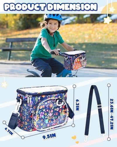 Kids Bike Basket, Front Handlebar Bag for Kids Girls Bikes, Waterproof Small Bike Basket with Zipper for Toddler Scooter Tricycle Bicycle