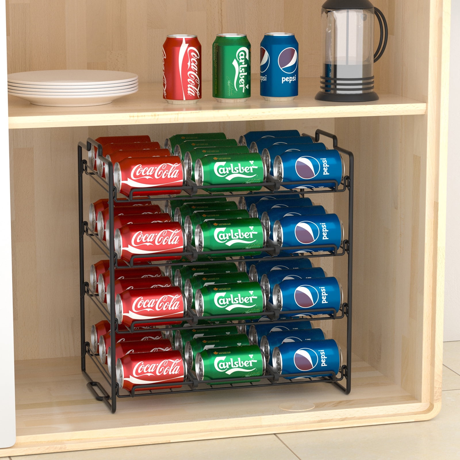 Fuleadture 3 Tier Can Organizer Storage Rack Stackable Freestanding Pantry Holder Holds 42 Cans for Kitchen Cabinet in Silver, Size: 10.75