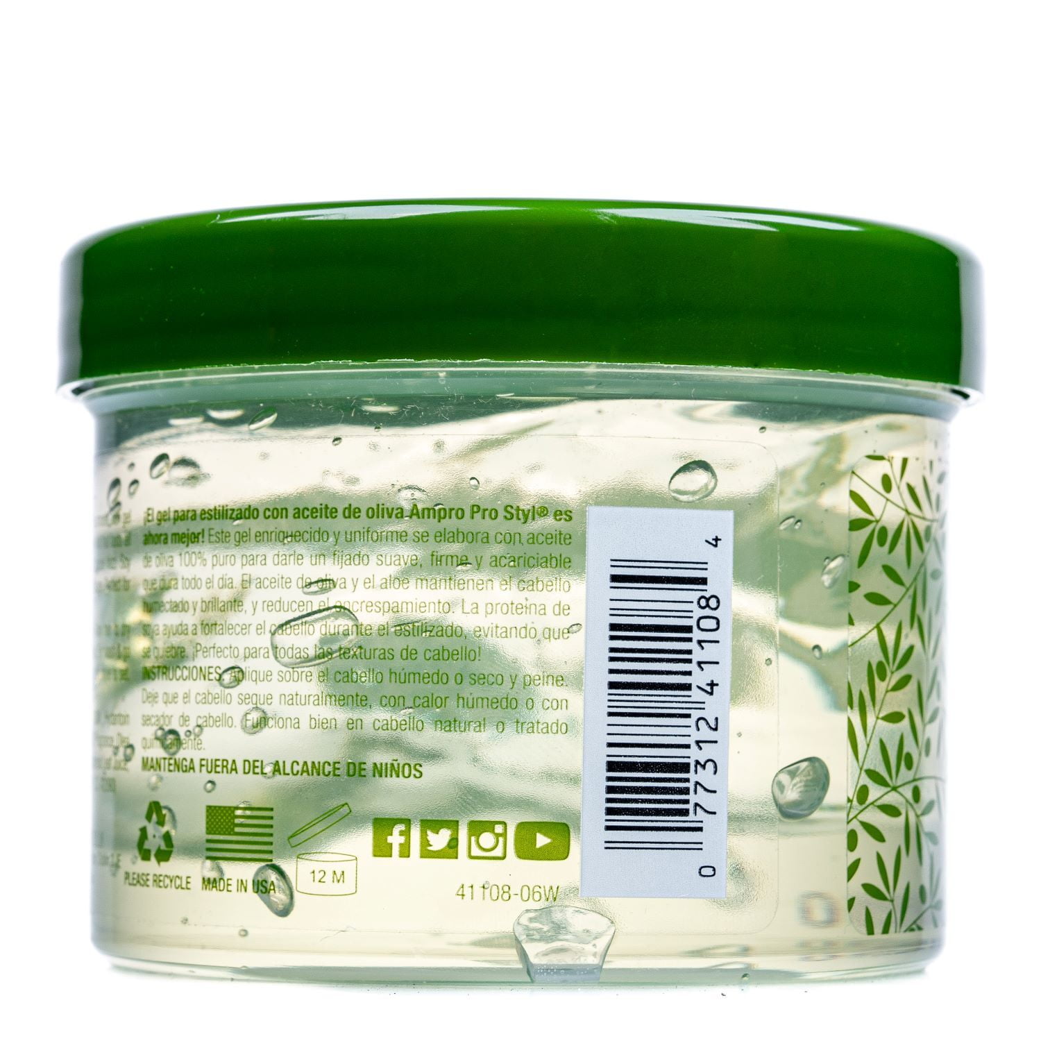 (3 pack) Ampro Pro Styl Olive Oil Styling Gel, 10oz., Moisturizing, Unisex