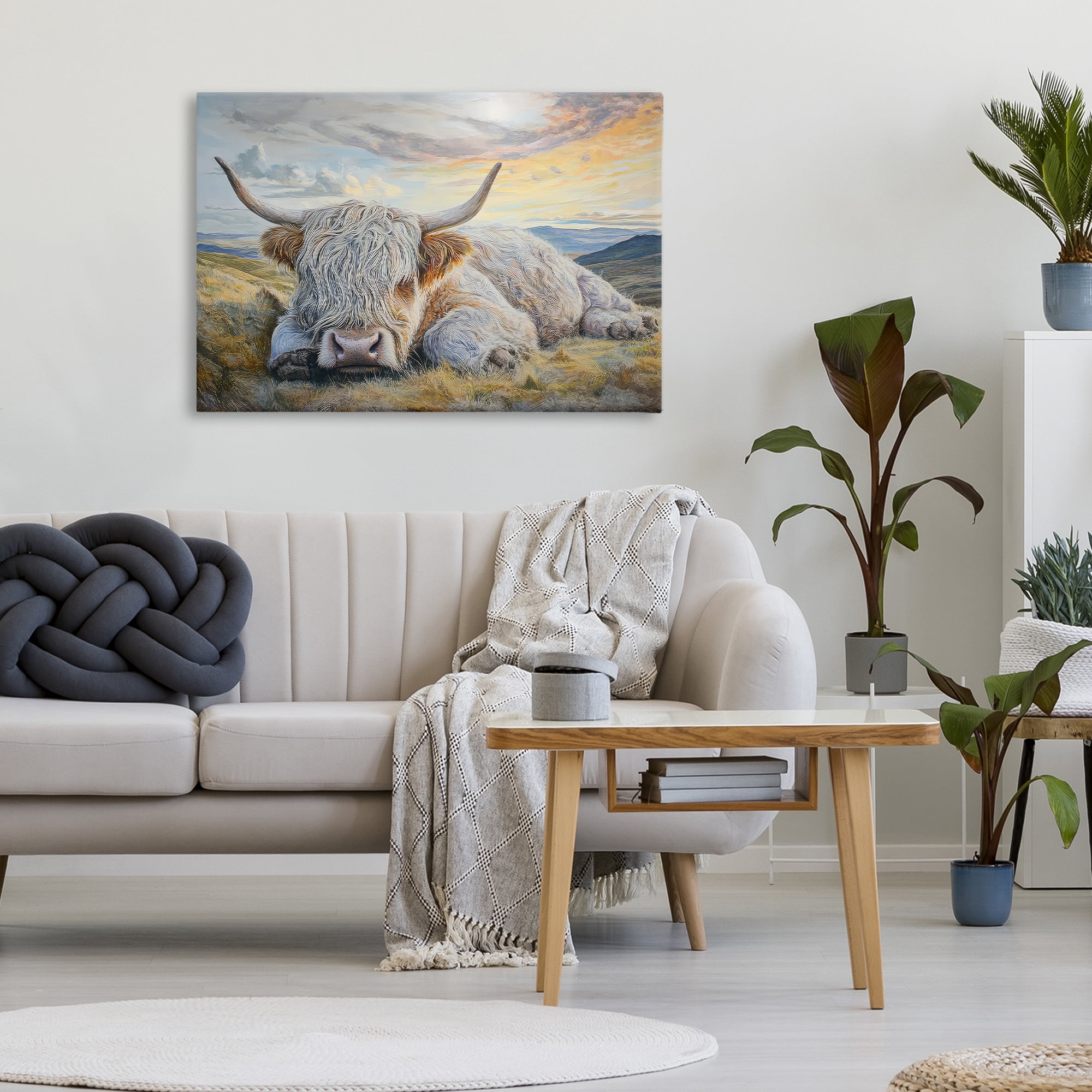 Stupell Industries Sleeping Highland Cow Pastoral Canvas Wall Art, design by The Wands Want
