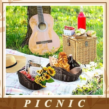 Large Wicker Picnic Basket with Easter Theme, Dark Brown (2 Pack)