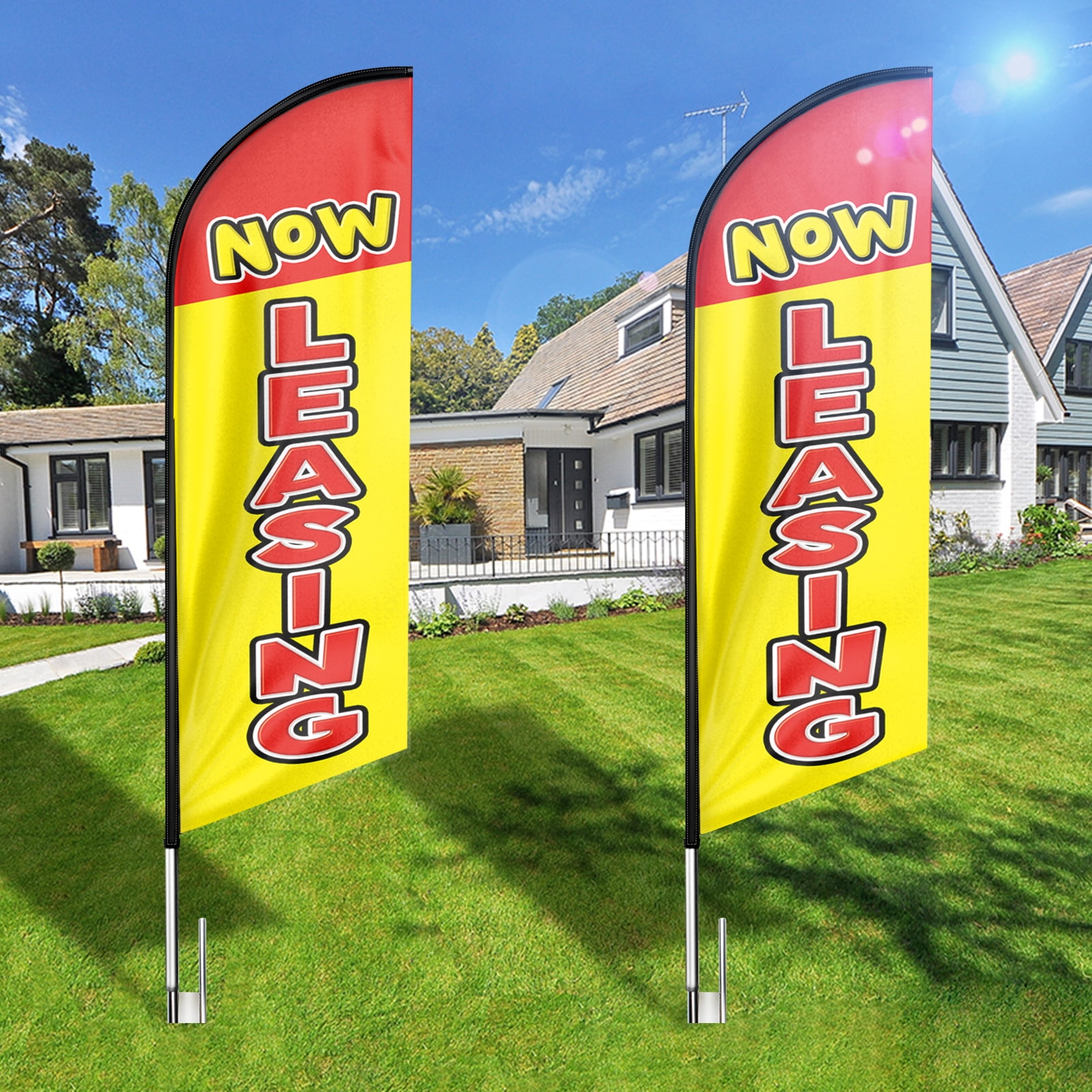 Now Leasing Sign Feather Flag ,8FT Now Leasing outdoor advertising flag, Now Leasing Business Sign,Now Leasing Swooper Flag（FLAG ONLY）