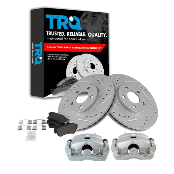 TRQ Front Performance Brake Pad & Rotor Kit Brake Caliper Brake Pads Brake Rotors Set Semi-Metallic Vented Premium G-Coated Fits Select 2001-2009 Chrysler PT Cruiser