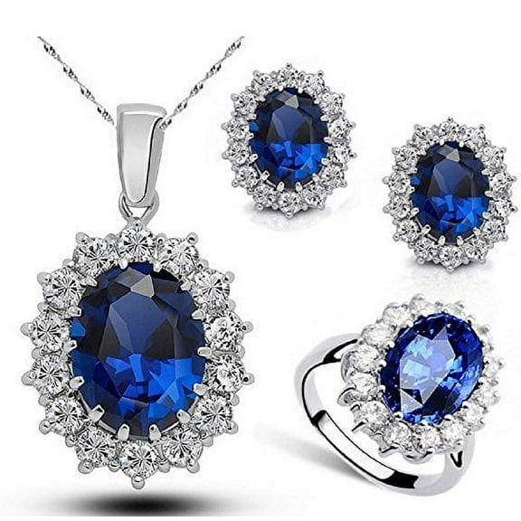 Cubic Zirconia Sapphire Jewelry Set Ring Size #5