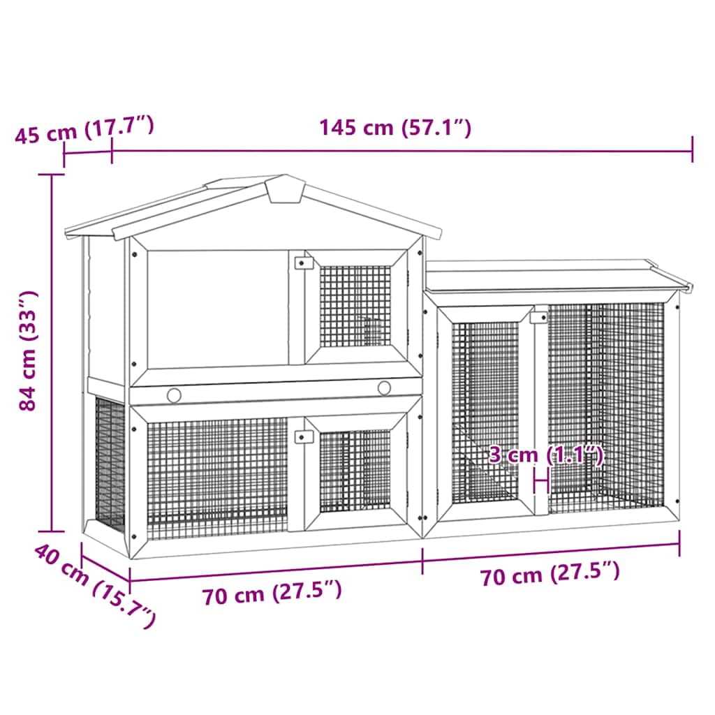 vidaXL Rabbit Hutch Bunny Cage with Pull Out Tray and Ramp Solid Wood Pine