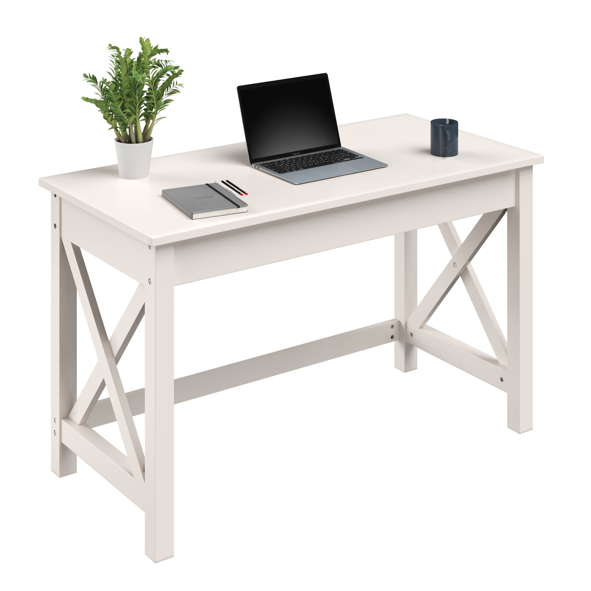 Lavish Home 47 in. Writing Desk - Work Desk with X-Pattern Legs for Office, Bedroom, Computer, or Craft Table, White