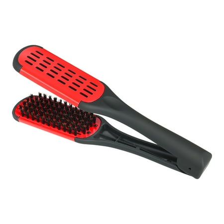Hair Straightening Comb Double Sided Bristle Hair Brush Clamp Straightener Comb Natural Fibres Styling