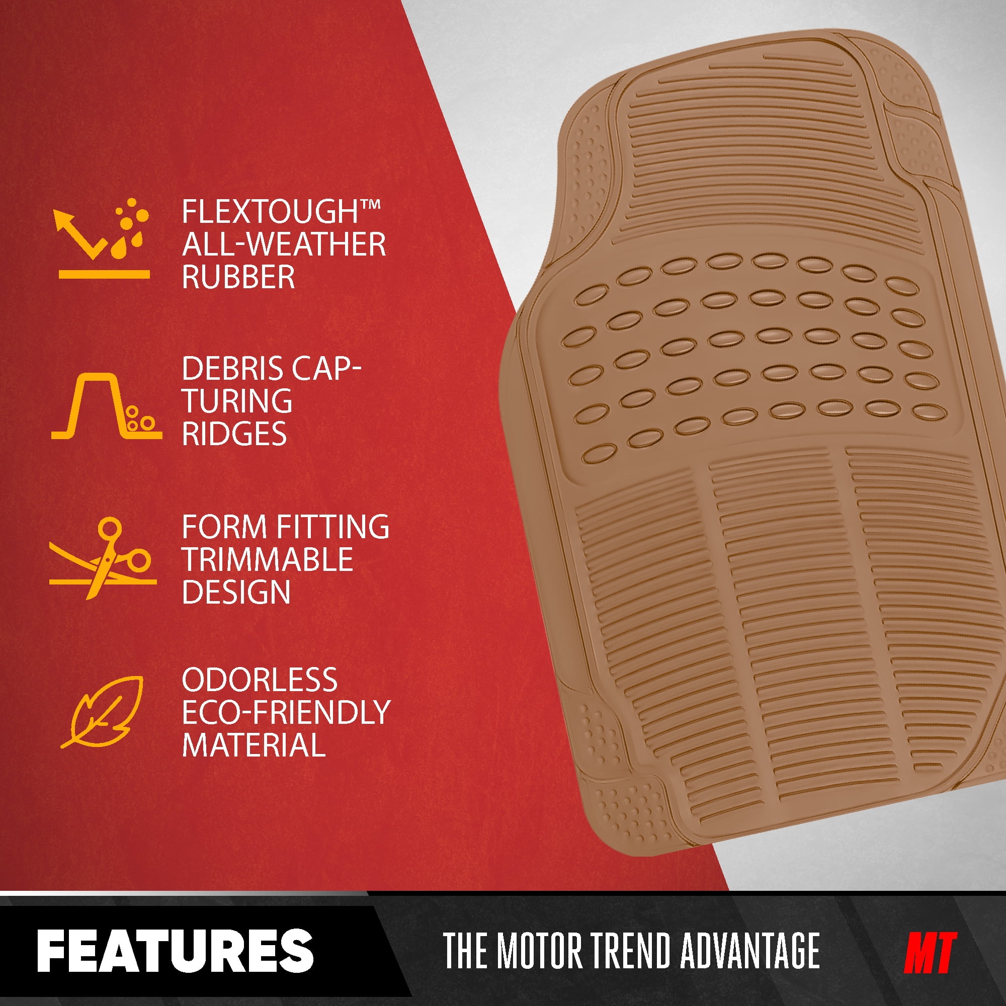 BDK Car SUV and Van Floor Rubber Mats 3 Row, Heavy Duty All Weather Protection, 3 Colors