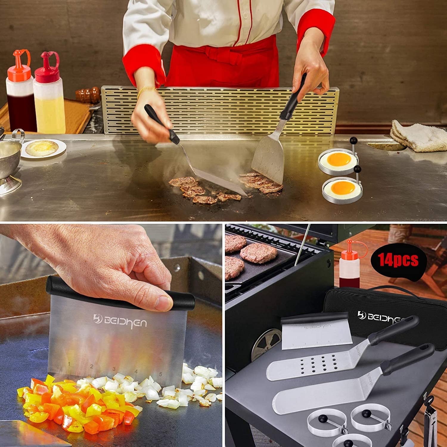 Anoak 14PCS Griddle Accessories Kit, Flat Top Grill Accessories Set for Blackstone and Camp Chef, Grill Spatula Set with Enlarged Spatulas, Scraper for Outdoor Barbecue
