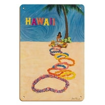 Hawaii - Native Hawaiian Making Leis - Vintage Hawaiian Travel Poster by John A. Fernie c.1970s - 8 x 12 inch Vintage Wood Art Sign