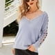 thumbnail image 2 of Suéter con cuello en V y hombros descubiertos para mujer, suéter de encaje de Color puro de manga larga para invierno, gris L, 2 of 7