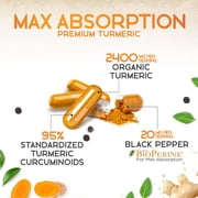 Turmeric Curcumin Supplement 2600mg - 95% Curcuminoids with Organic Turmeric & BioPerine Black Pepper for Best Absorption, Natures Vegan Joint Support, Non-GMO Tumeric, Bottled in USA - 180 Capsules