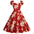 thumbnail image 1 of Pisexur Robe à Manches Courtes Col en V Mode Robe Vintage pour Femmes Robe à Manches Courtes Col en V Imprimée Robe pour Femmes, 1 of 7