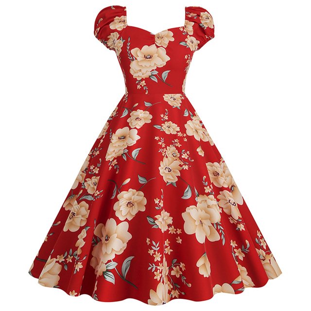 Pisexur Robe à Manches Courtes Col en V Mode Robe Vintage pour Femmes Robe à Manches Courtes Col en V Imprimée Robe pour Femmes