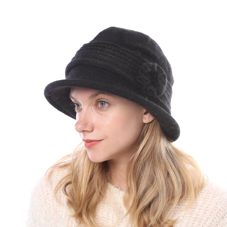 Women Winter Knit 1920s Vintage Bucket Bowler Hat Round Brim  display picture 3