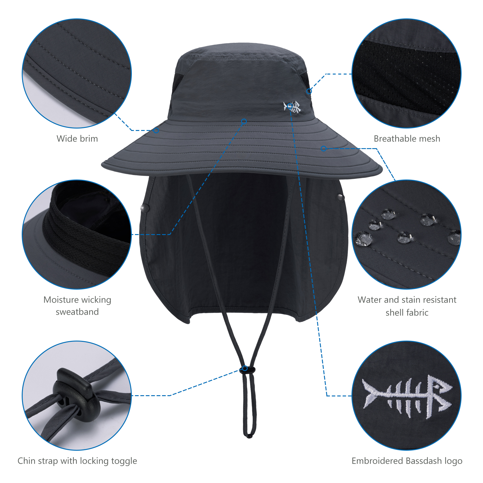Men’s UPF 50+ Sun Hat with Face Cover & Neck Flap FH09