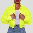 thumbnail image 2 of Sopiago Women's Cropped Puffer Jacket Stand Collar Zip Up Short Bubble Solid Color Coat with Pockets Yellow,S, 2 of 5