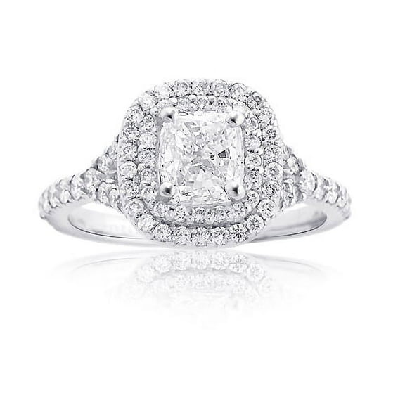 Luxurman Ladies Unique Cushion Cut Halo Engagement Platinum Diamond Ring (Size 6)