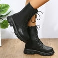 thumbnail image 2 of Modisza Women's Combat Boots Platform Lace up Ankle Booties Low Chunky Heel Wide Calf Motorcycle Riding Boots Black 9, 2 of 8