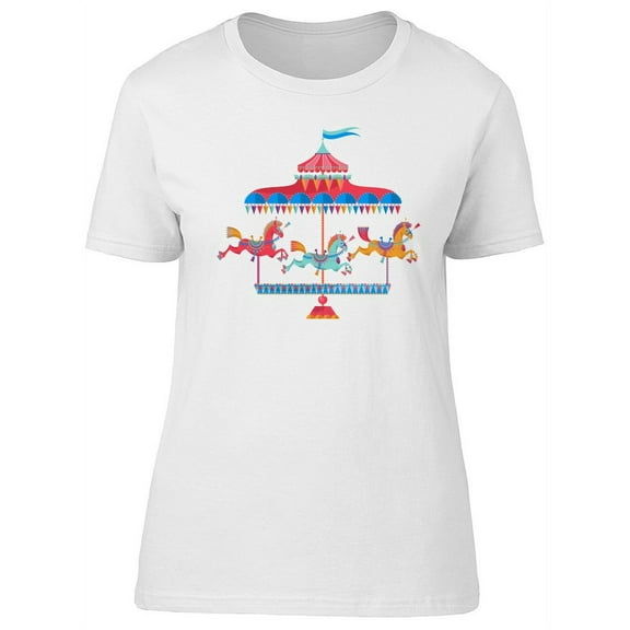 Vintage Colorful Carousel Horses T-Shirt Women -Image by Shutterstock, Female Medium