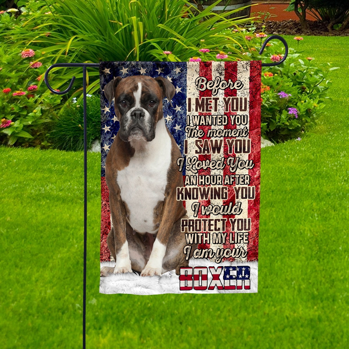 American Flag I Am Your Boxer Dog Flag Proud Garden Flag, Double-Sided Decorative Outdoor Flag, Patriotic Polyester Yard Flag 12 x 18 in