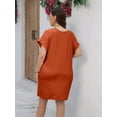 thumbnail image 2 of Burnt Orange Plus Size Solid Batwing Sleeve Shift Dress With Slanted Pockets, 2 of 5