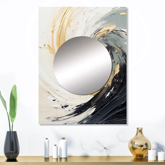 Designart "Spirale Moderne Radieuse en Or III" Spirales Abstraites Miroir Décoration Murale - Art Mural Miroir Abstrait Moderne Or pour Salon - 32 Pouces x 24 Pouces Pouces