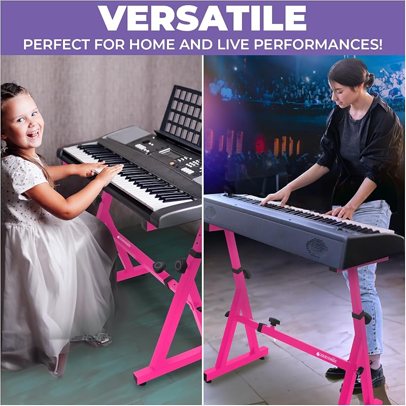 Piano Keyboard Stand - Z Style Adjustable and Portable Heavy Duty Music Stand for Adults -Fits 54-88 Key Electric Pianos - Sturdy Musical Keyboard Stand (Black)
